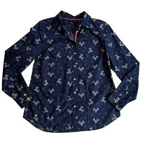 Talbots Oxford Top Women S 4 6 Long Sleeve Xmas Scottie Dog Candy Cane Print